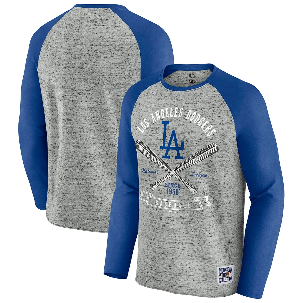 Men's Darius Rucker Collection by Fanatics Heather Gray Los Angeles Dodgers Raw Edge Raglan Long Sleeve Baseball T-Shirt