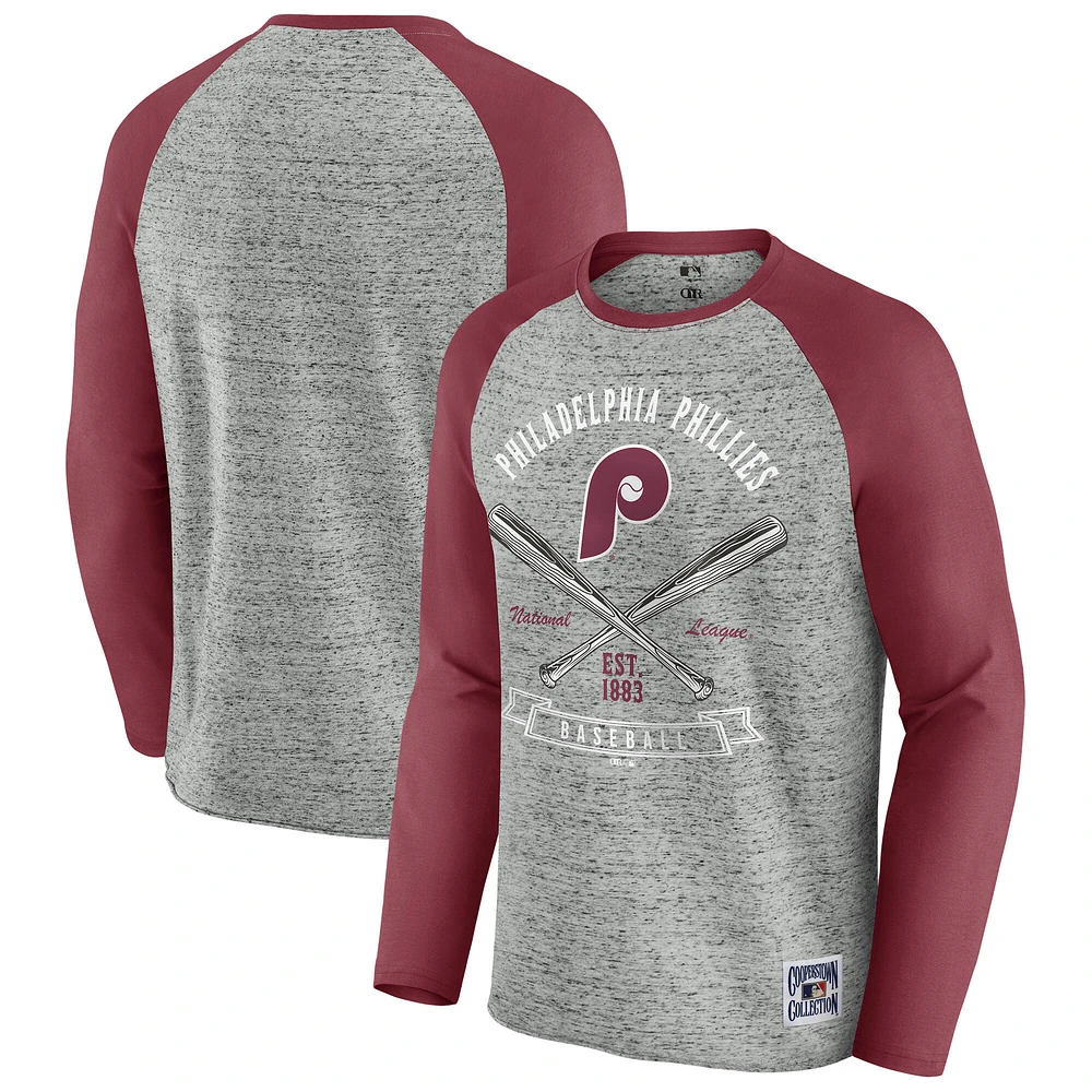 Men's Darius Rucker Collection by Fanatics Heather Gray Philadelphia Phillies Raw Edge Raglan Long Sleeve Baseball T-Shirt