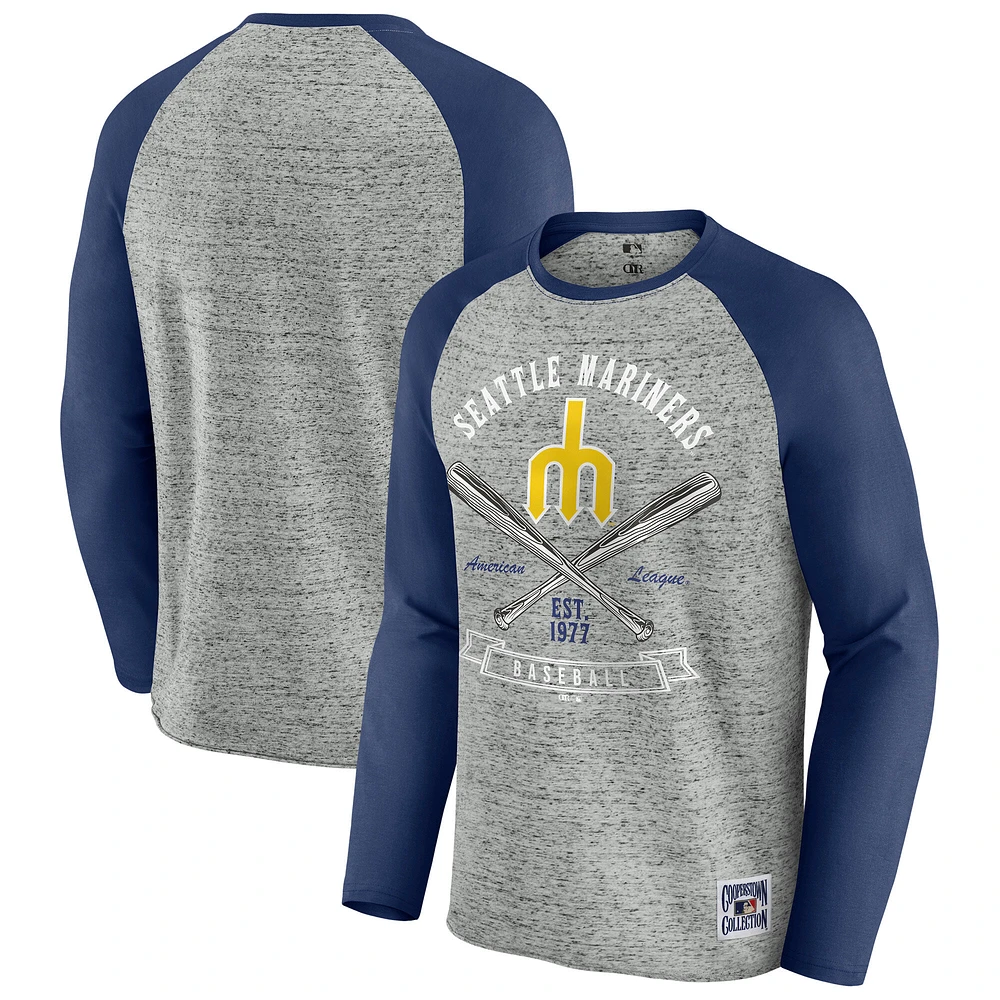 Men's Darius Rucker Collection by Fanatics Heather Gray Seattle Mariners Raw Edge Raglan Long Sleeve Baseball T-Shirt