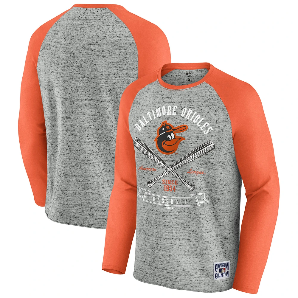 Men's Darius Rucker Collection by Fanatics Heather Gray Baltimore Orioles Raw Edge Raglan Long Sleeve Baseball T-Shirt