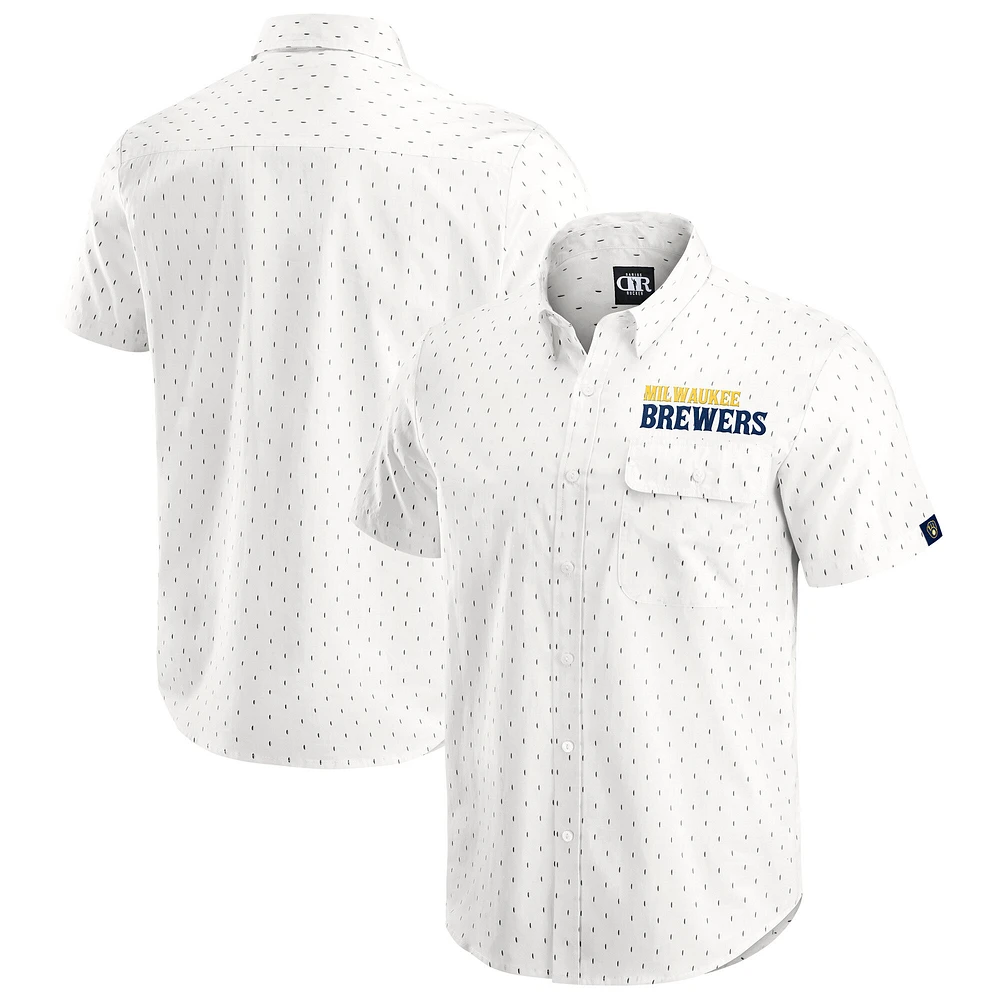 Men's Darius Rucker Collection by Fanatics Cream Milwaukee Brewers Printed Button-Down Shirt