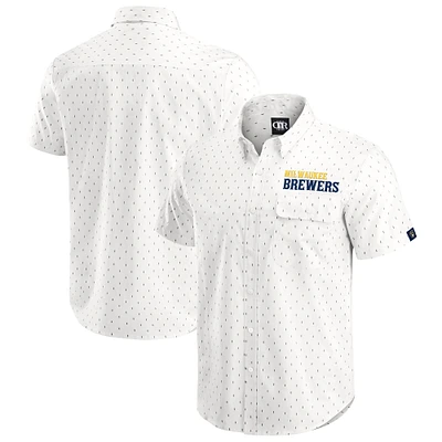 Men's Darius Rucker Collection by Fanatics Cream Milwaukee Brewers Printed Button-Down Shirt