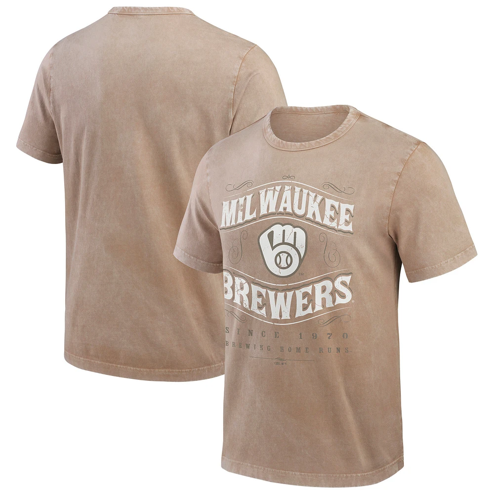 Men's Darius Rucker Collection by Fanatics Tan Milwaukee Brewers Sun Faded T-Shirt