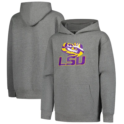 Youth Heather Gray LSU Tigers Team Logo Fleece Pullover Hoodie