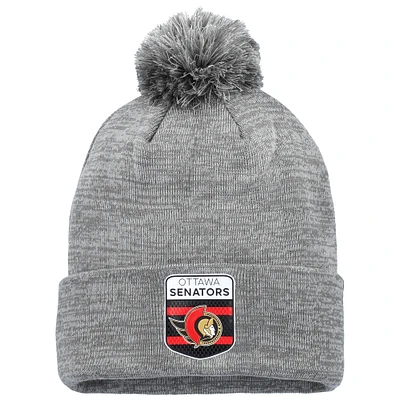 Men's Fanatics Gray Ottawa Senators Authentic Pro Home Ice Cuffed Knit Hat with Pom