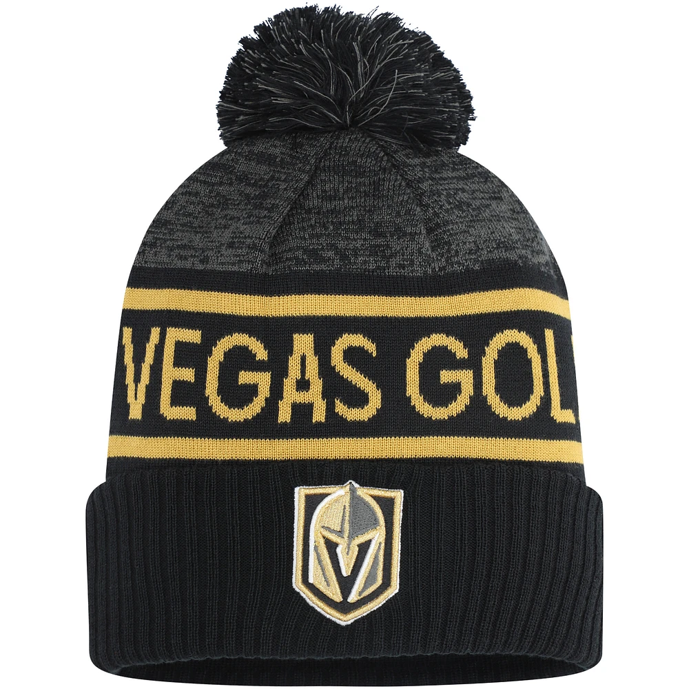 Men's Fanatics Black/Heather Charcoal Vegas Golden Knights Authentic Pro Rink Cuffed Knit Hat with Pom