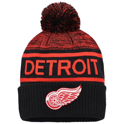 Men's Fanatics Black/Red Detroit Red Wings Authentic Pro Rink Cuffed Knit Hat with Pom