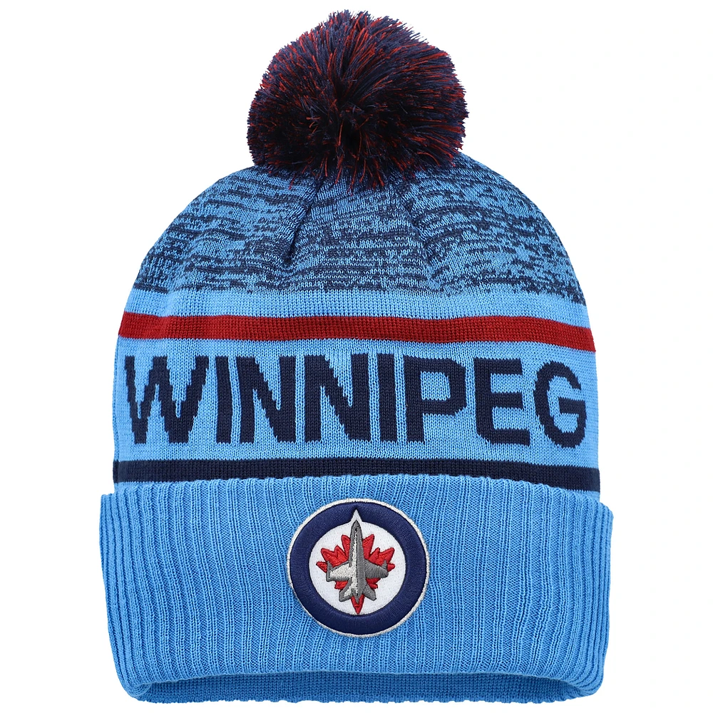 Men's Fanatics Light Blue/Navy Winnipeg Jets Authentic Pro Rink Cuffed Knit Hat with Pom