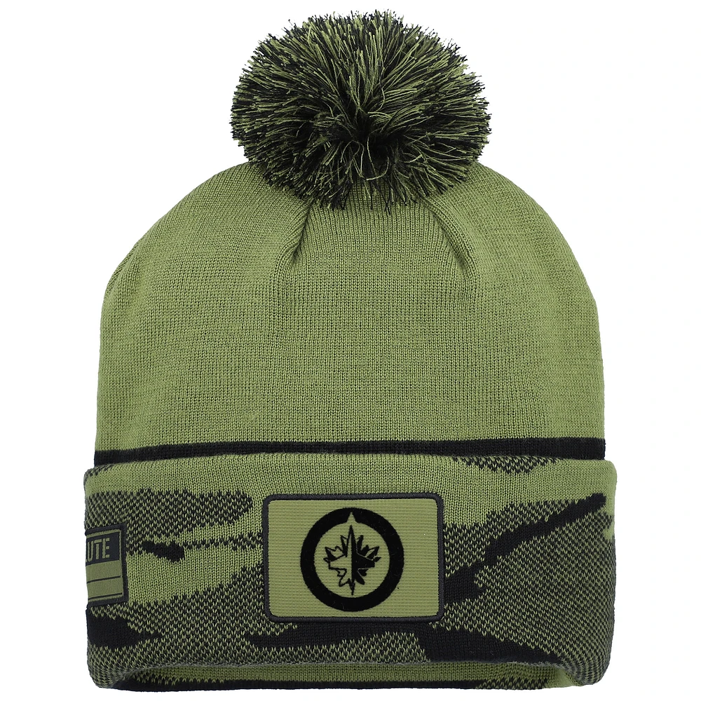Men's Fanatics Olive Winnipeg Jets Military Appreciation Cuffed Knit Hat with Pom