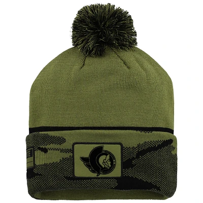 Men's Fanatics Olive Ottawa Senators Military Appreciation Cuffed Knit Hat with Pom