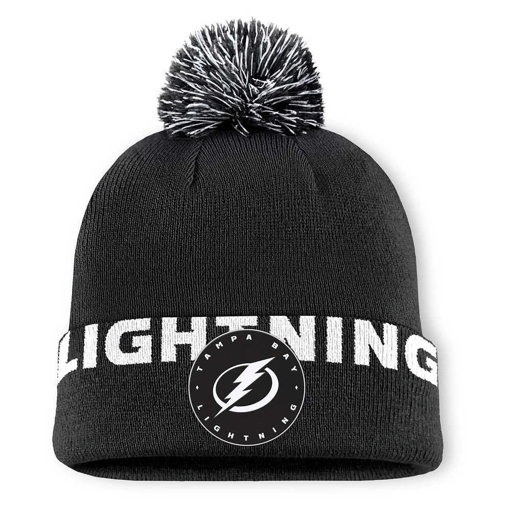 Men's Fanatics Black Tampa Bay Lightning High Stick Cuffed Knit Hat with Pom