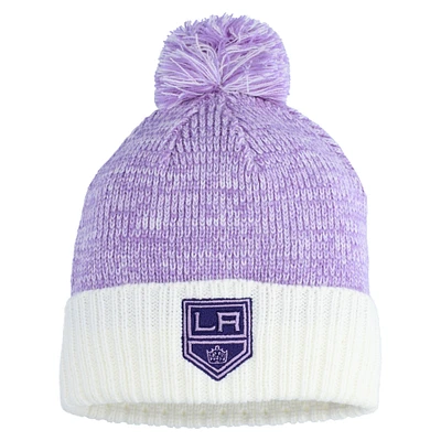 Men's Fanatics Lavender/White Los Angeles Kings Hockey Fights Cancer Cuffed Knit Hat with Pom