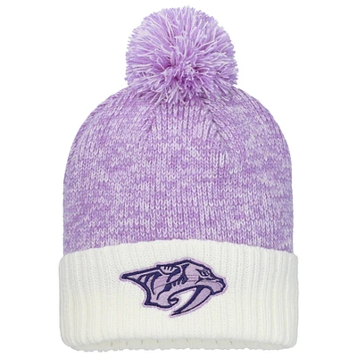 Men's Fanatics Lavender/White Nashville Predators Hockey Fights Cancer Cuffed Knit Hat with Pom