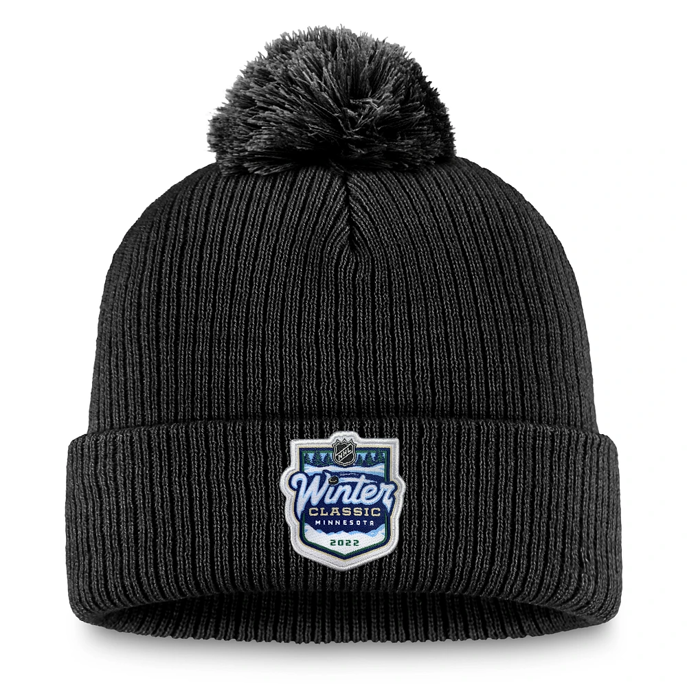 Men's Fanatics Black 2022 NHL Winter Classic Cuffed Knit Hat with Pom