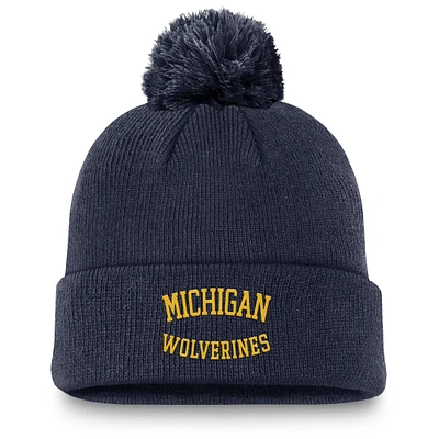 Men's Jordan Brand Navy Michigan Wolverines Peak Cuffed Knit Hat with Pom