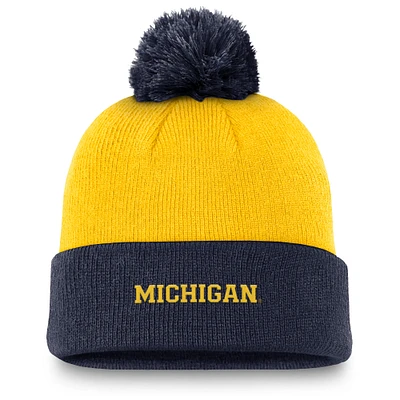 Men's Jordan Brand Maize/Navy Michigan Wolverines Peak Cuffed Knit Hat with Pom