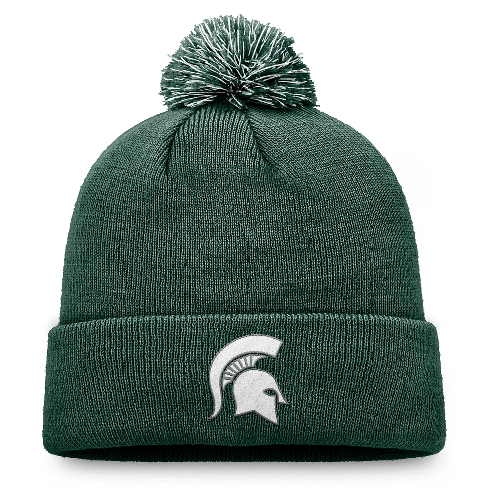 Men's Top of the World Green Michigan State Spartans Team Logo Cuffed Knit Hat with Pom