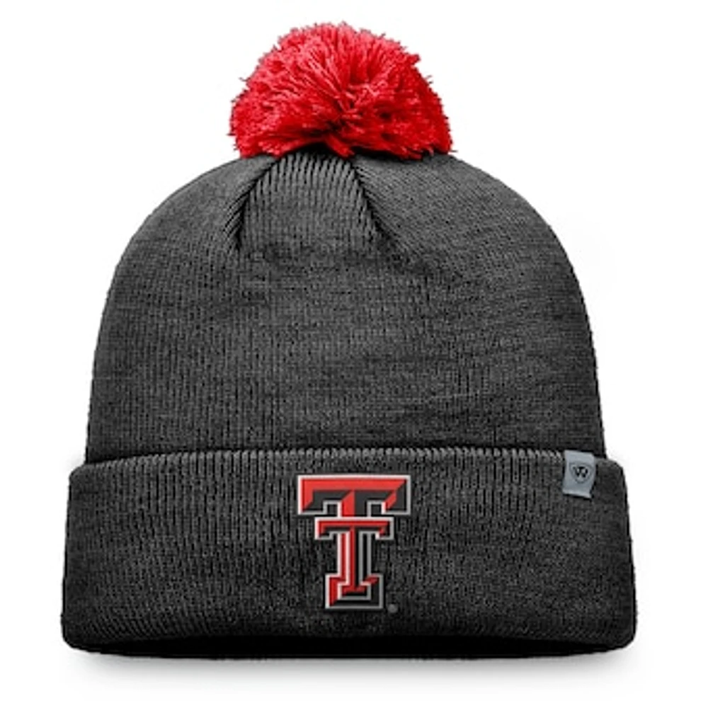 Youth Top of the World Black Texas Tech Red Raiders Tow Cuffed Knit Hat with Pom