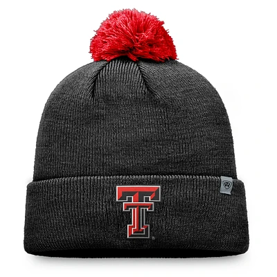 Youth Top of the World Black Texas Tech Red Raiders Tow Cuffed Knit Hat with Pom