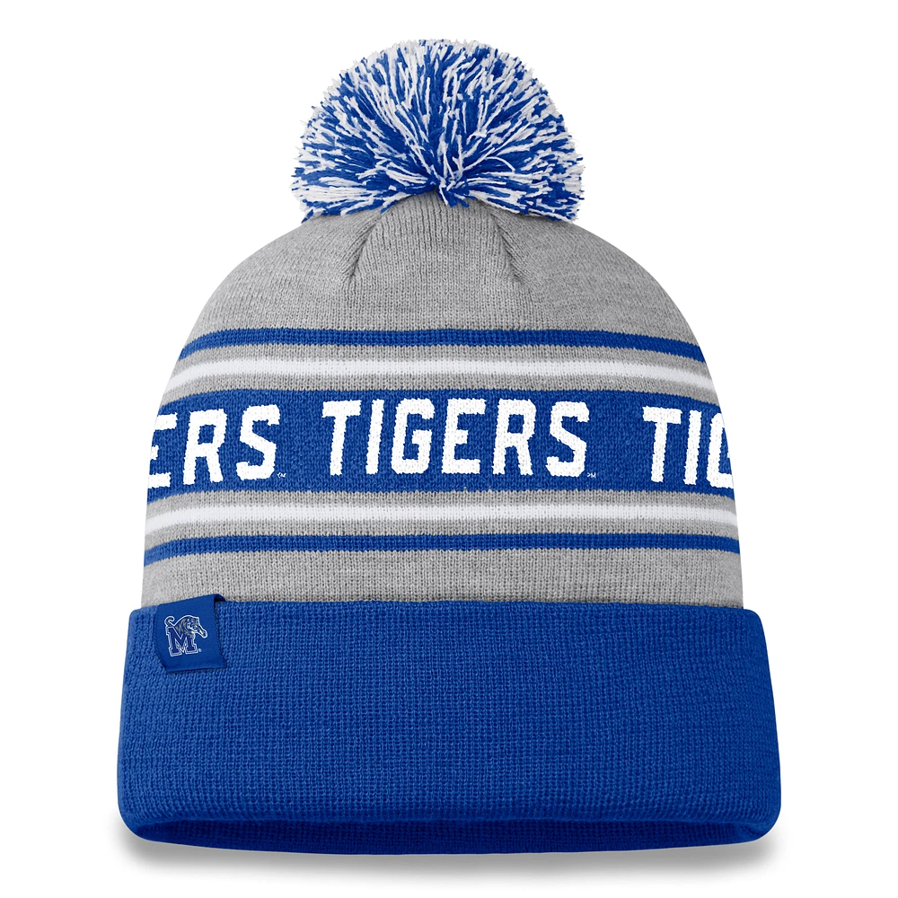 Men's Top of the World Gray/Royal Memphis Tigers Frigid Cuffed Knit Hat with Pom