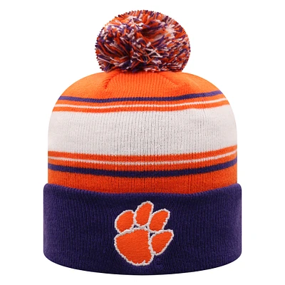 Men's Top of the World Orange Clemson Tigers Ambient Cuffed Knit Hat with Pom