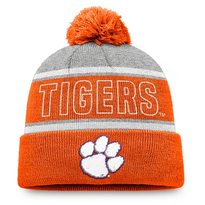 Men's Top of the World Orange Clemson Tigers Two-Tone Cuffed Knit Hat with Pom