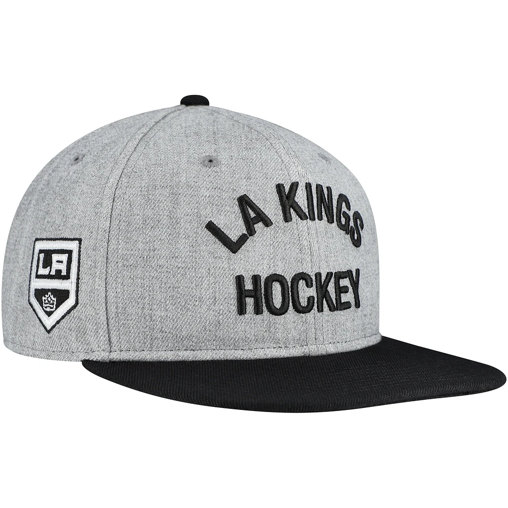 Men's Fanatics Heather Gray/Black Los Angeles Kings Elements Flat Brim Leather Strapback Hat