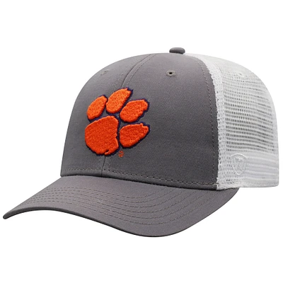 Men's Top of the World Gray/White Clemson Tigers Victory Baseline Trucker Adjustable Hat