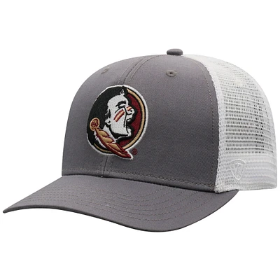 Men's Top of the World Gray/White Florida State Seminoles Victory Baseline Trucker Adjustable Hat