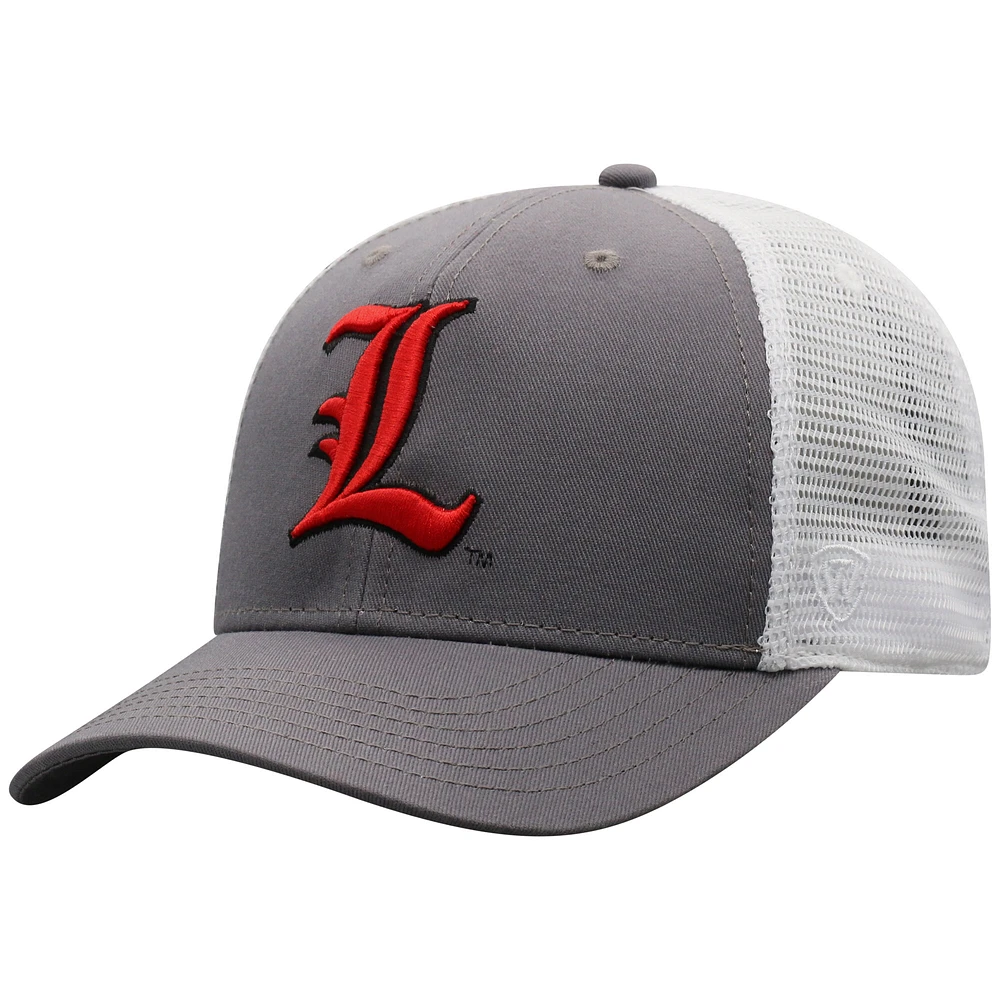 Men's Top of the World Gray/White Louisville Cardinals Victory Baseline Trucker Adjustable Hat