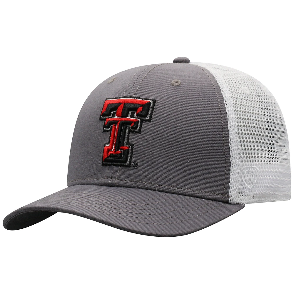 Men's Top of the World Gray/White Texas Tech Red Raiders Victory Baseline Trucker Adjustable Hat