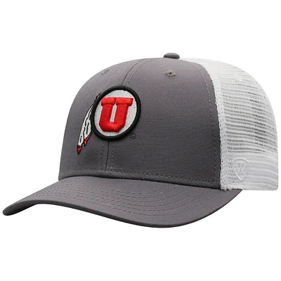 Men's Top of the World Gray/White Utah Utes Victory Baseline Trucker Adjustable Hat
