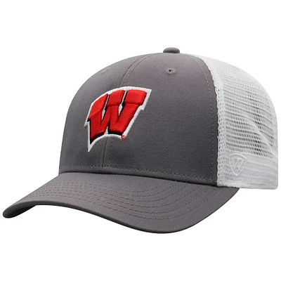 Men's Top of the World Gray/White Wisconsin Badgers Victory Baseline Trucker Adjustable Hat