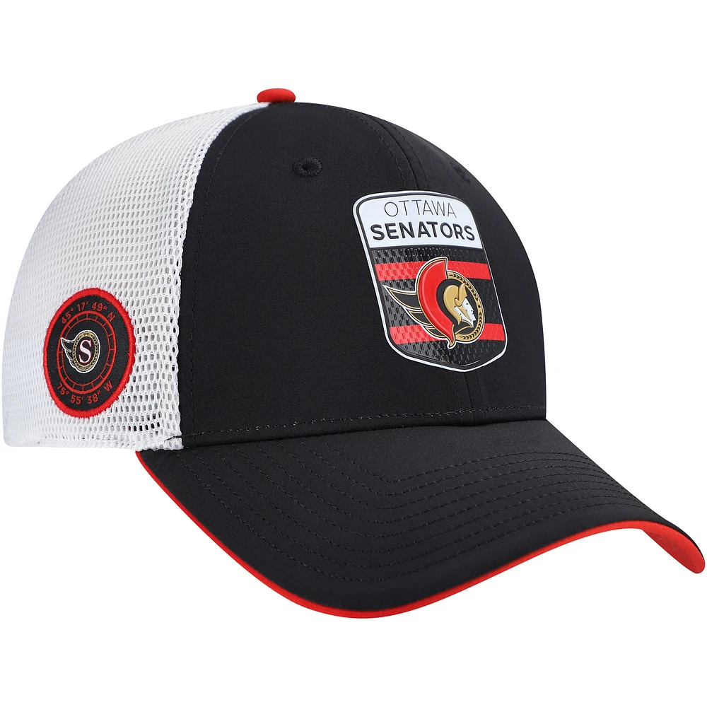 Men's Fanatics Black/White Ottawa Senators Authentic Pro Draft Podium Trucker Adjustable Hat