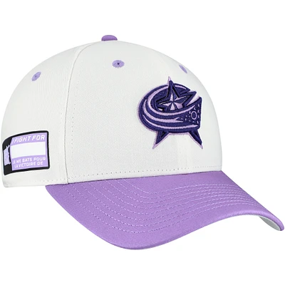 Men's Fanatics White/Lavender Columbus Blue Jackets Authentic Pro Hockey Fights Cancer Adjustable Hat