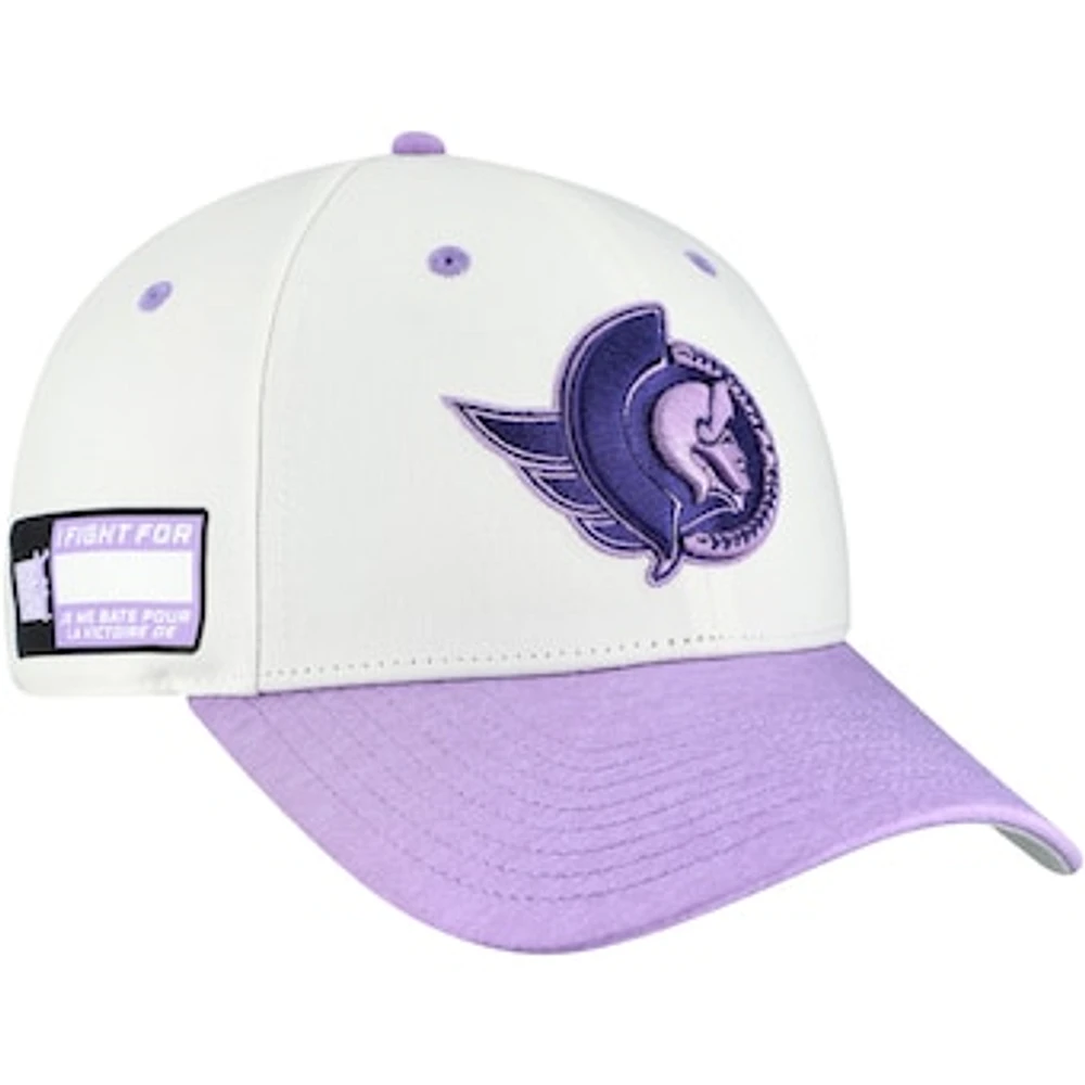 Men's Fanatics White/Lavender Ottawa Senators Authentic Pro Hockey Fights Cancer Adjustable Hat