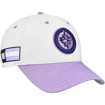 Men's Fanatics White/Lavender Winnipeg Jets Authentic Pro Hockey Fights Cancer Adjustable Hat