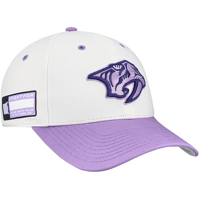 Men's Fanatics White/Lavender Nashville Predators Authentic Pro Hockey Fights Cancer Adjustable Hat