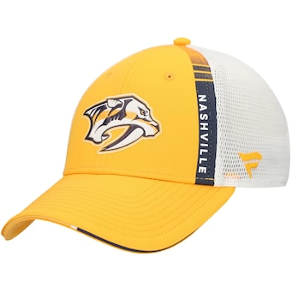 Men's Fanatics Gold Nashville Predators Authentic Pro Draft Adjustable Trucker Hat
