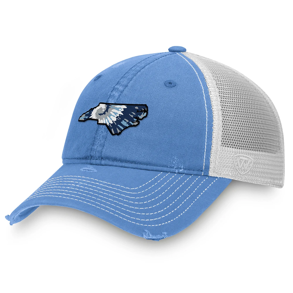 Men's Top of the World Carolina Blue/White North Carolina Tar Heels Tie-Dye State Adjustable Hat