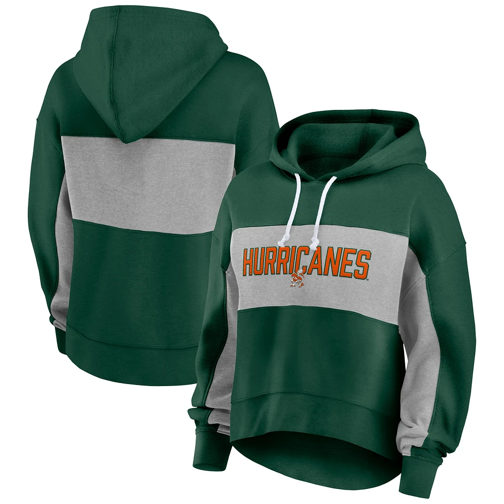 Women's Fanatics Green/Gray Miami Hurricanes Fleece Pullover Hoodie