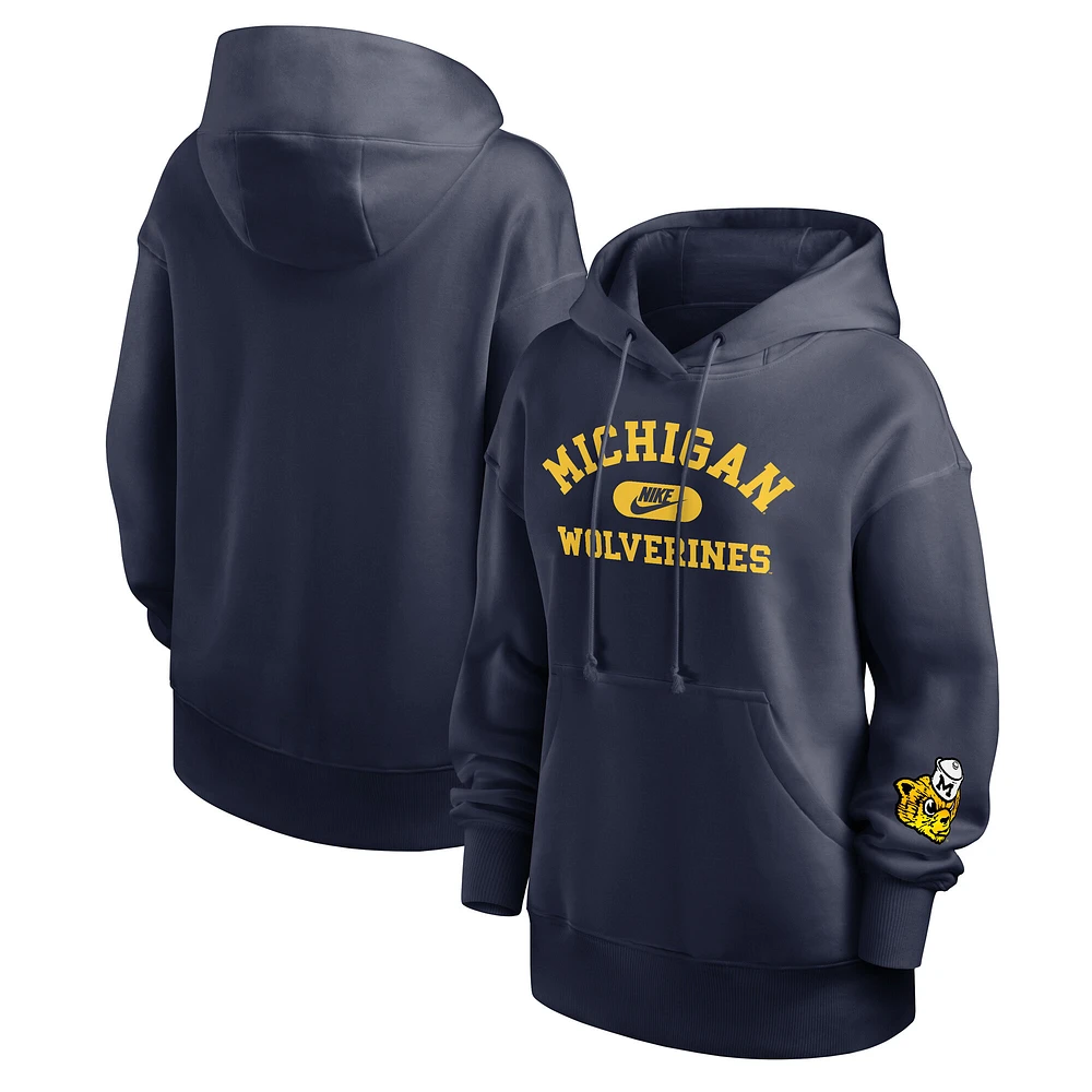 Women's Nike Navy Michigan Wolverines Oversized Legacy Phoenix Foundational Stack Pullover Hoodie