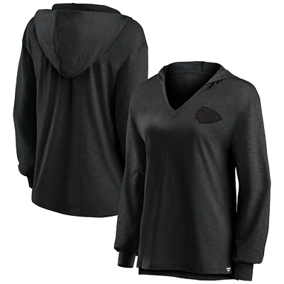Women's Fanatics Kansas City Chiefs Blackout Slub Hoodie V-Neck Long Sleeve T-Shirt