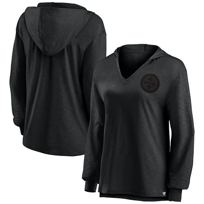 Women's Fanatics Pittsburgh Steelers Blackout Slub Hoodie V-Neck Long Sleeve T-Shirt