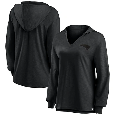 Women's Fanatics New England Patriots Blackout Slub Hoodie V-Neck Long Sleeve T-Shirt