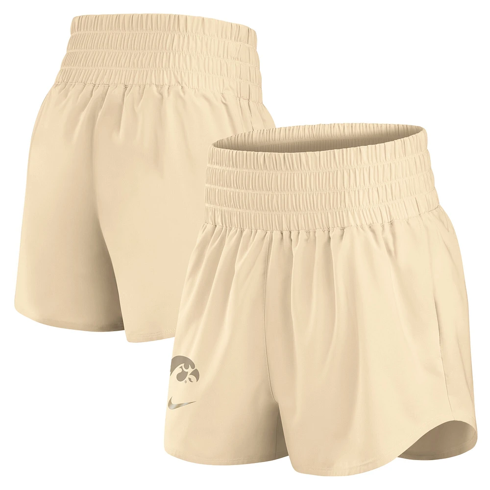 Women's Nike Beige Iowa Hawkeyes Performance One High-Rise Shorts