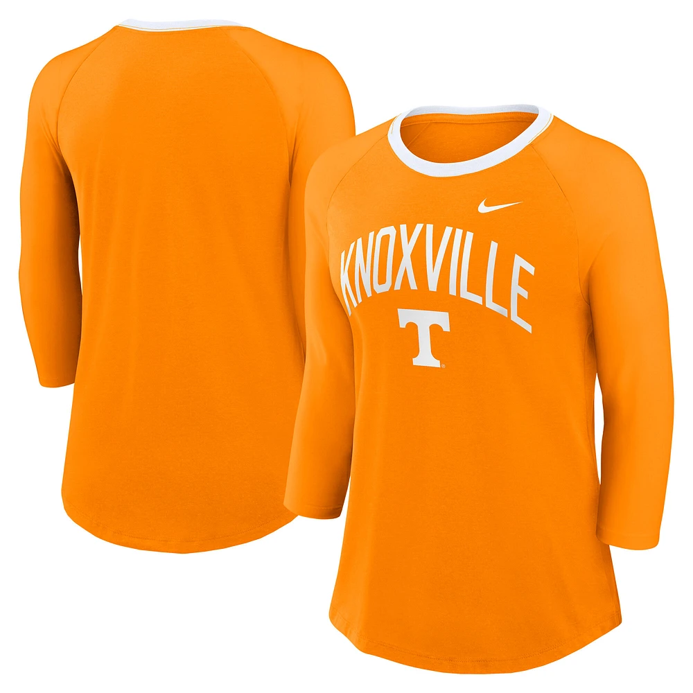 Women's Nike Tennessee Orange Volunteers 3/4-Sleeve Raglan Tri-Blend Top