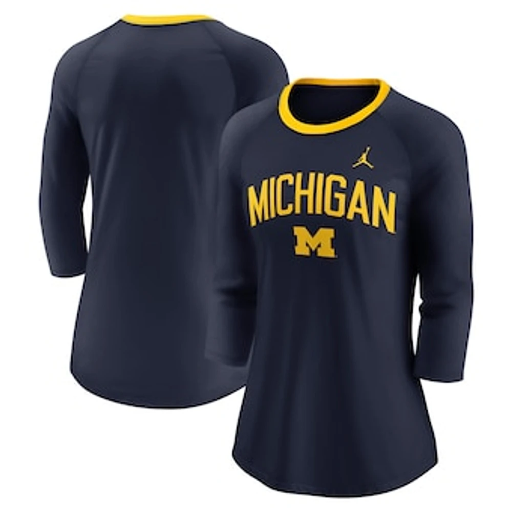 Women's Jordan Brand Navy Michigan Wolverines Tri-Blend Raglan 3/4 Sleeve Top
