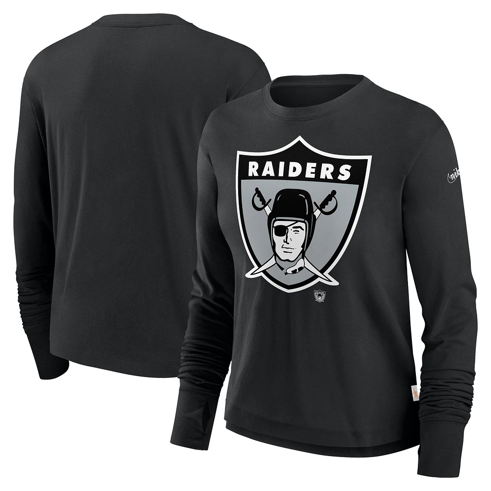 Women's Nike Black Las Vegas Raiders Large Logo Cropped Long Sleeve Fashion T-Shirt