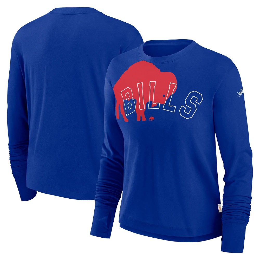 Women's Nike Royal Buffalo Bills Layered Logo Cropped Long Sleeve Fashion T-Shirt